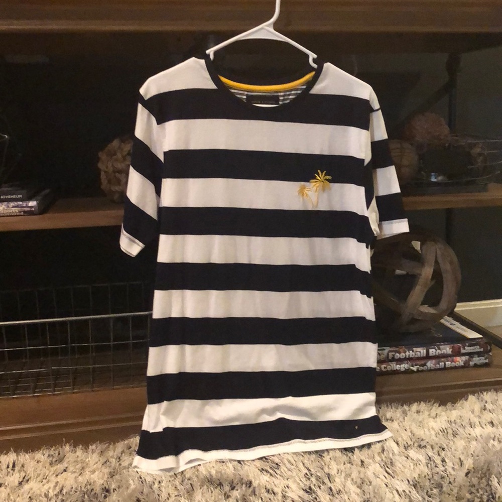 Navy and White Striped Shirt with Palm Tree